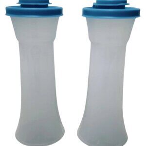 New Tupperware Small 4" Hourglass Salt Pepper Shakers Mini Tropical Water color
